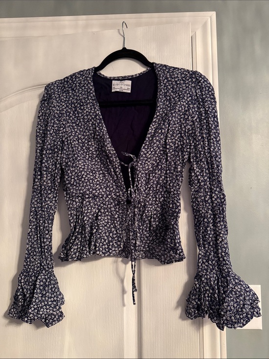 Seven Wonders Tops - Eloise & Grey Navy Floral Tie-Front Ruffle Blouse